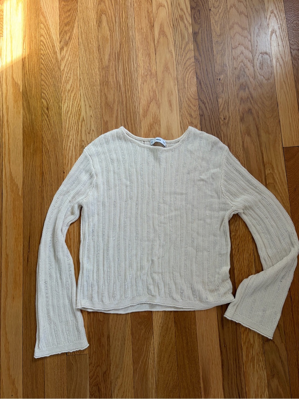 Mango Cream Ribbed Knit Women's Sweater - Lightweight Long Sleeve